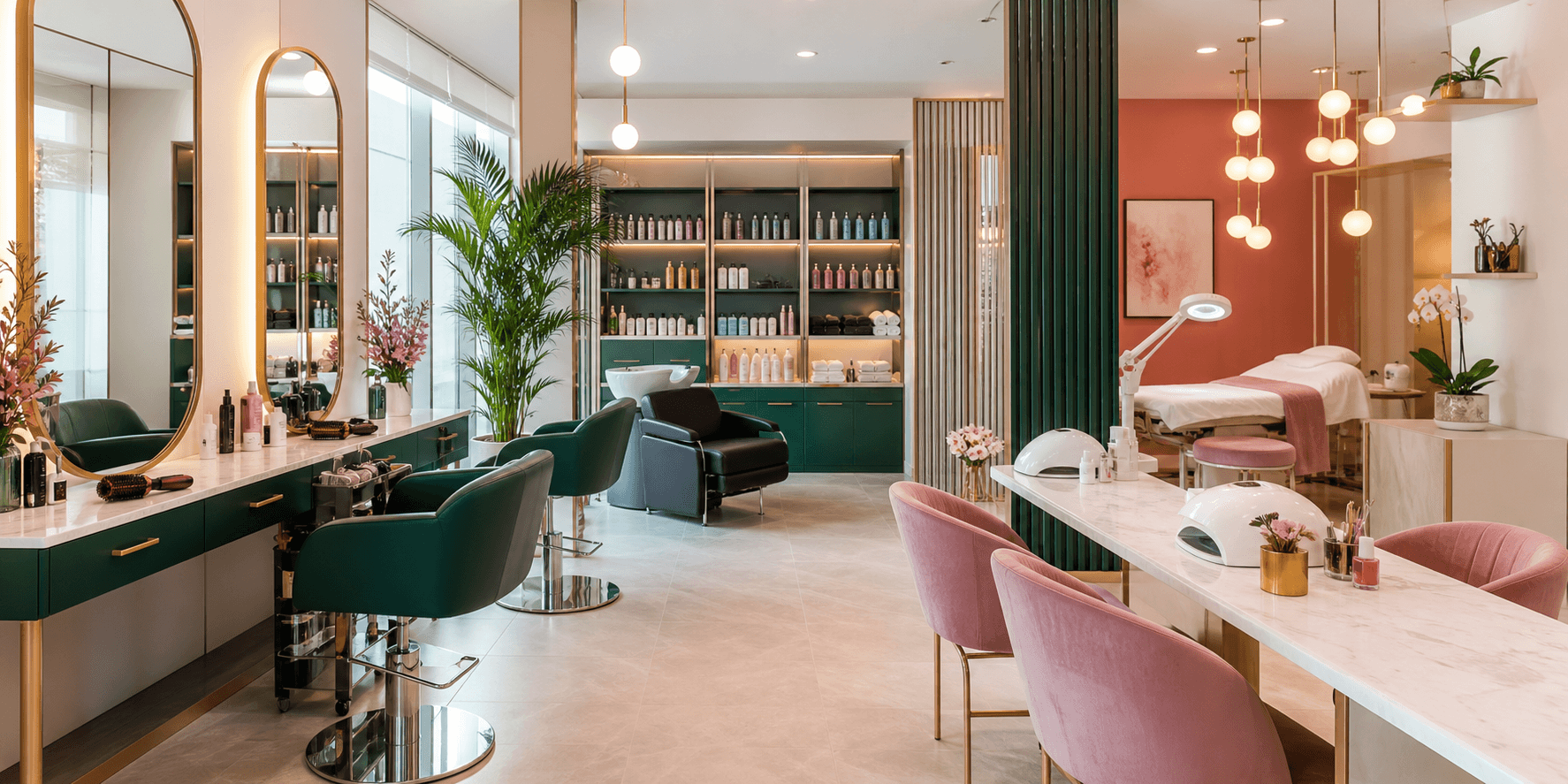 Zonas de servicio de un salon de belleza moderno en Lima